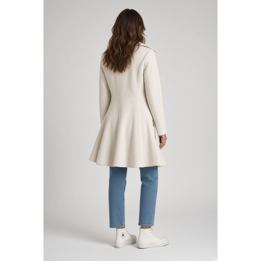 Laundry by Shelly Segal Ivory Double-Breasted Wool Skirted Coat Size Medium - Picture 2 of 10